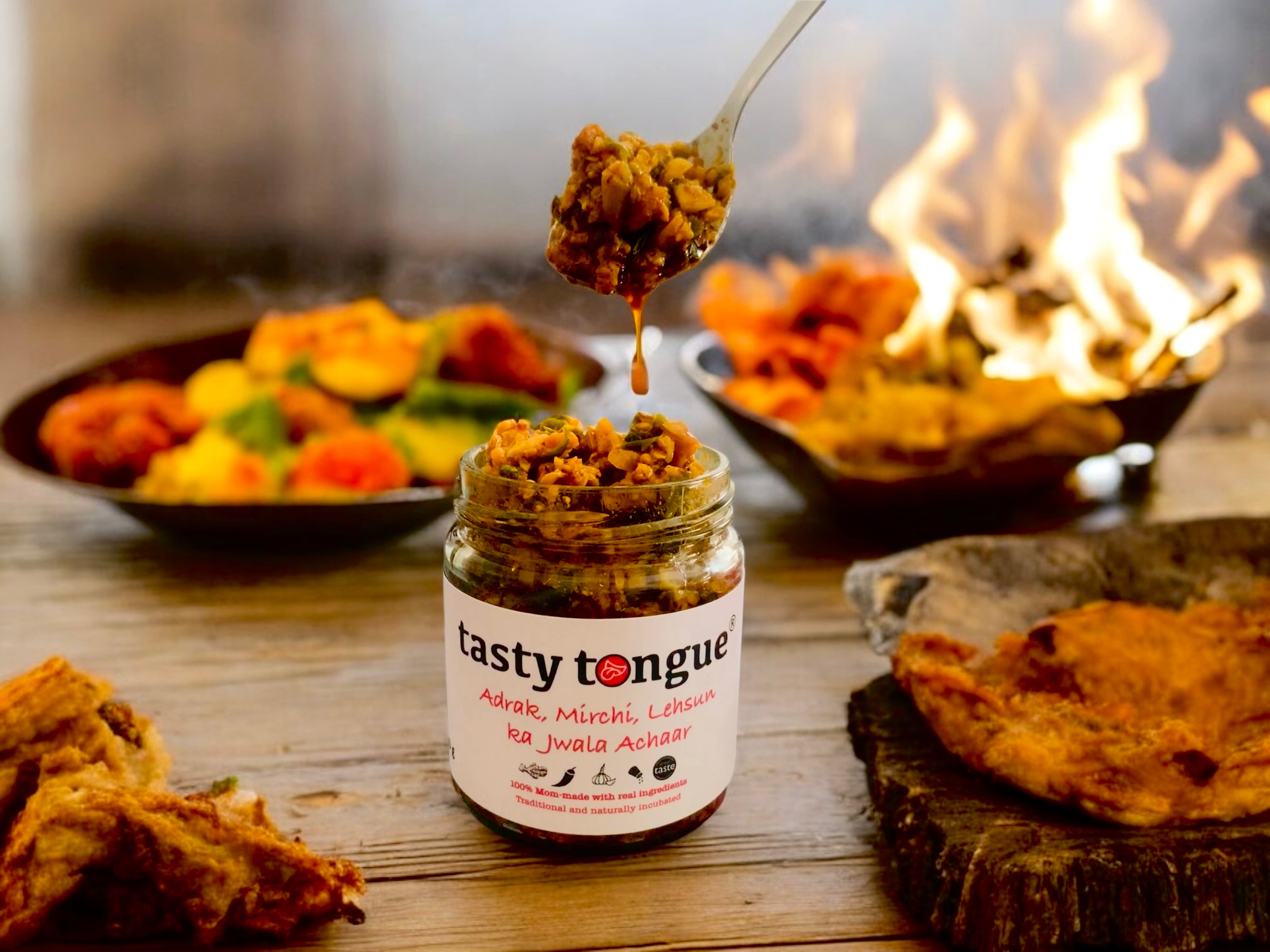 Artisanal Adrak, Mirchi, Lehsun ka Jwala Achar [Ginger, Green chilli and Garlic Jwala Pickle] | 200 Gms